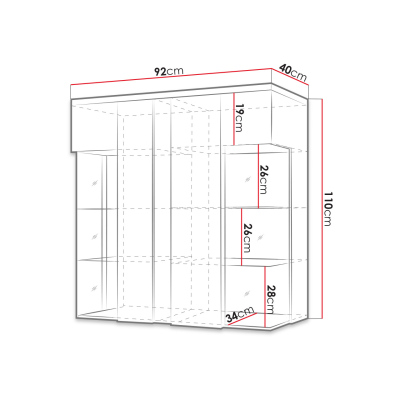 Függesztett vitrin LED világítással BANTRY 4 - fehér / fényes fehér / natúr furnér