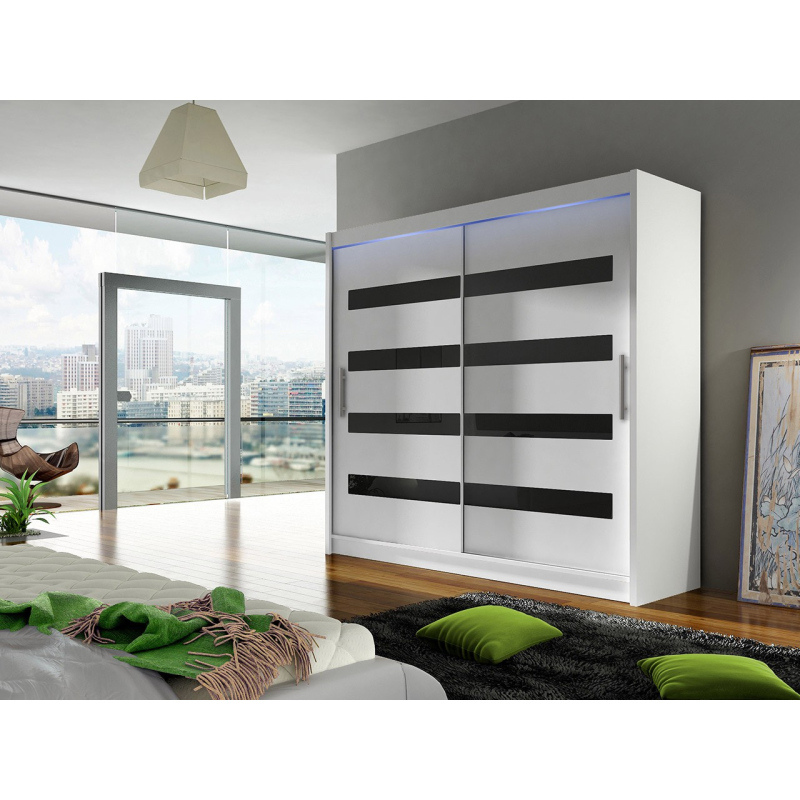 FLORENCIO 11 tolóajtós gardróbszekrény 180 cm LED világítással - fehér