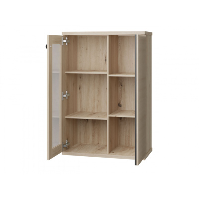 Alacsony vitrin LED világítással ORURO - artisan tölgy / fekete