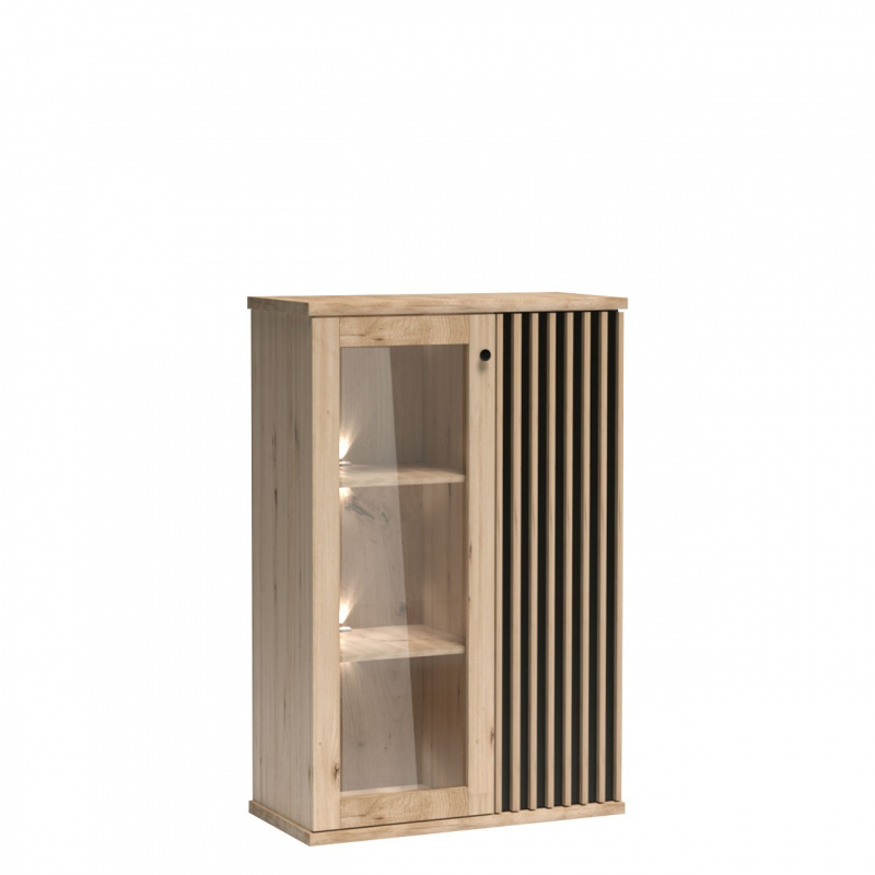 Alacsony vitrin LED világítással ORURO - artisan tölgy / fekete