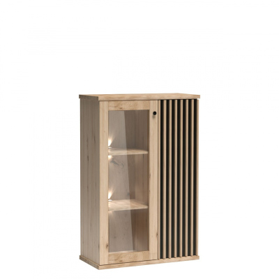 Alacsony vitrin LED világítással ORURO - artisan tölgy / fekete