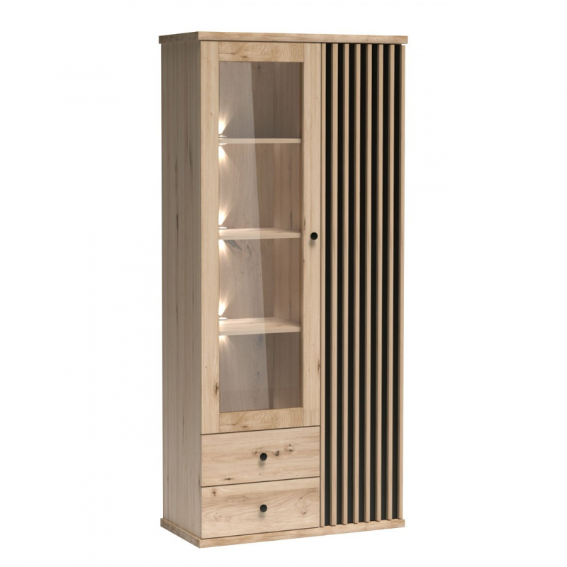 Magas vitrin LED világítással ORURO - artisan tölgy / fekete