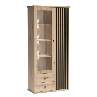 Magas vitrin LED világítással ORURO - artisan tölgy / fekete