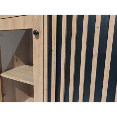 Magas vitrin LED világítással ORURO - artisan tölgy / fekete