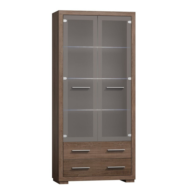 ITUNI 2 magas vitrin LED világítással - sötét santana tölgy