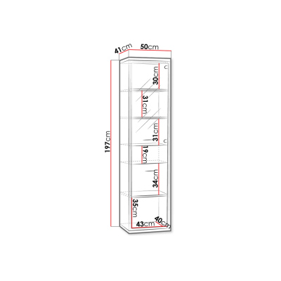 Keskeny vitrin LED világítással SUCRE - hikorifa / tölgyfa