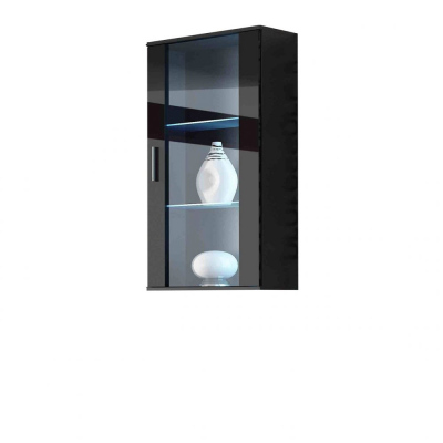 KARA függő vitrin RGB LED világíásssal - ffekete / fényes fekete