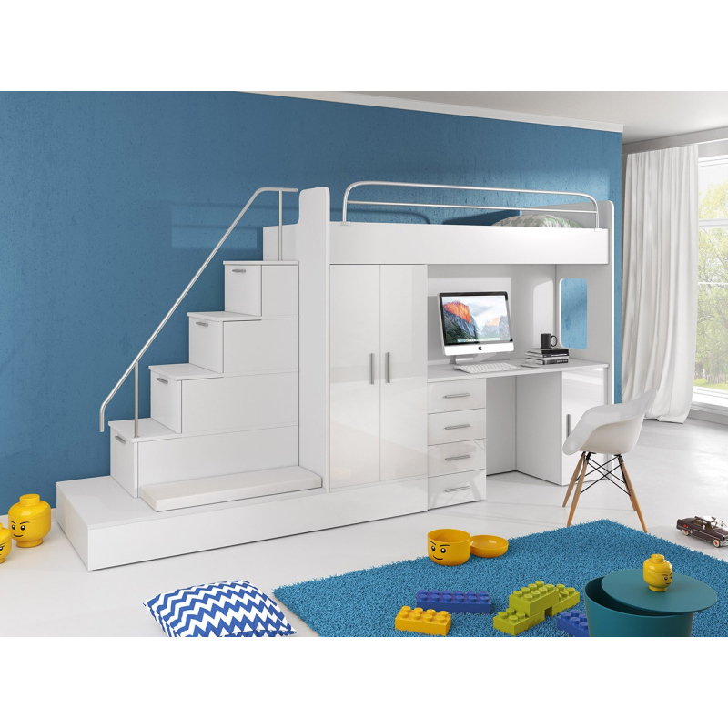 GORT gyermek többfunkciós emeletes ágy léccel 80x200 - fehér