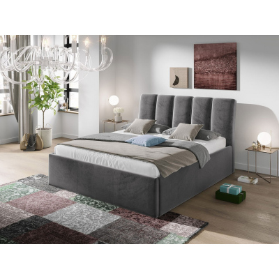 Kárpitozott franciaágy 140x200 TRALEE - szürke