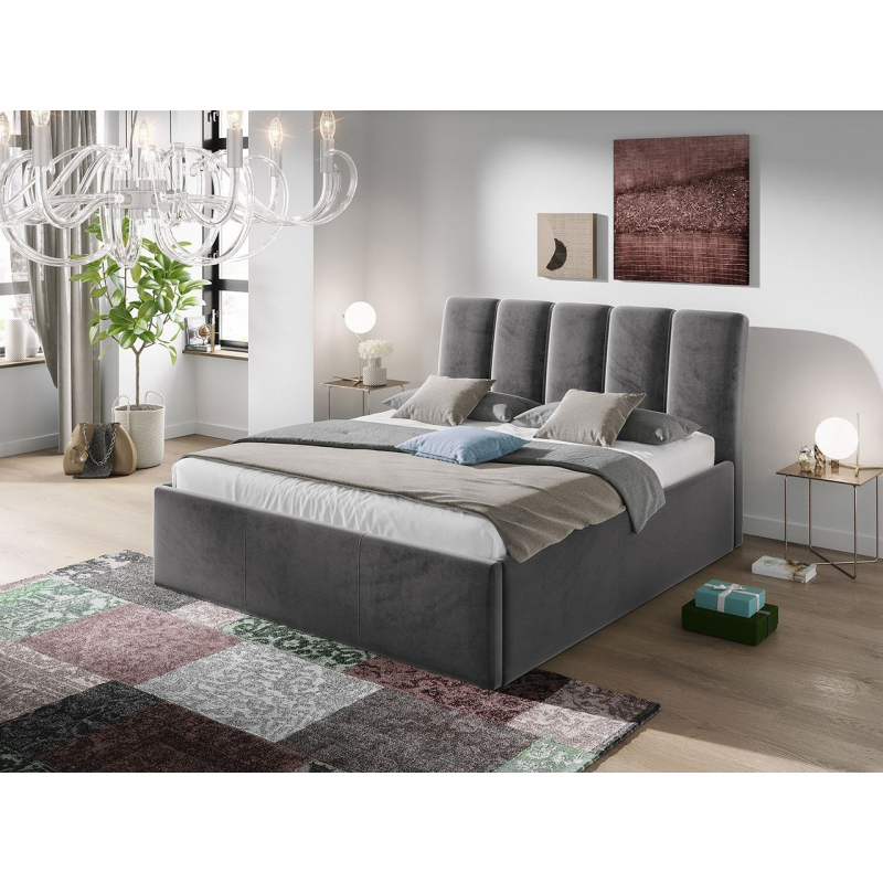 Kárpitozott franciaágy 140x200 TRALEE - szürke