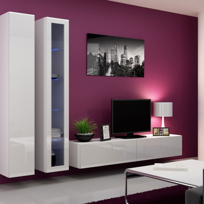 ASHTON 3 nappali fal RGB LED világítással - fehér / fényes fehér