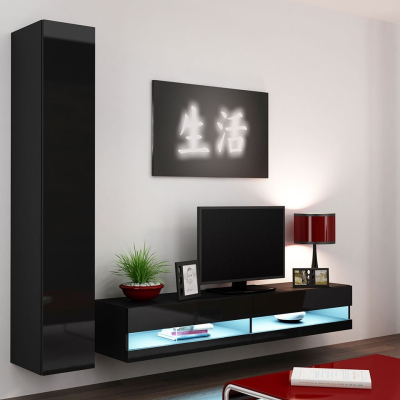 ASHTON N9 nappali szekrénysor - fekete / csillogó fekete