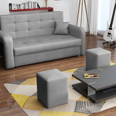 BELA HOME 2 kihúzható kanapé zsámolyokkal - világosszürke, jobb oldali kialakítás