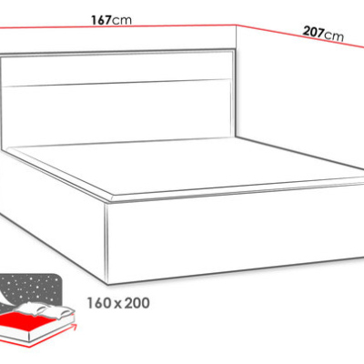 Franciaágy matrac nélkül LED világítással 160x200 SUCRE - hikori dió / tölgy