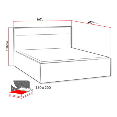 Franciaágy matrac nélkül LED világítással 160x200 SUCRE - hikori dió / tölgy
