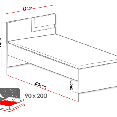 Egyszemélyes ágy 90x200 CHOCHO - antracit / fehér