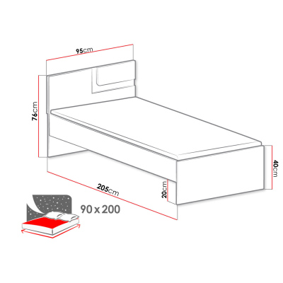 Egyszemélyes ágy 90x200 CHOCHO - antracit / fehér