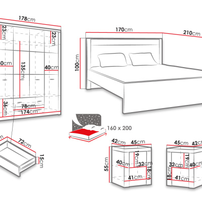 Hálószoba szett ággyal 160x200 CHALAPATA - sötét kőrisfa