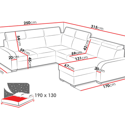 HACARI 3 U alakú kinyitható kanapé tárolóhellyel - szürke