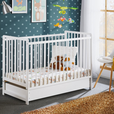 Rácsos kiságy tárolóhellyel és matraccal ERA - 60x120, fehér