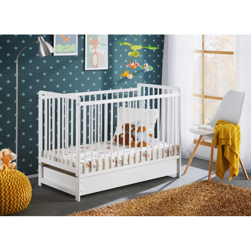 Rácsos kiságy tárolóhellyel és matraccal ERA - 60x120, fehér