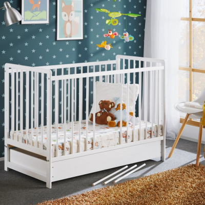 Rácsos kiságy tárolóhellyel és matraccal ERA - 60x120, fehér