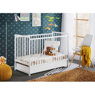 Rácsos kiságy tárolóhellyel és matraccal ERA - 60x120, fehér