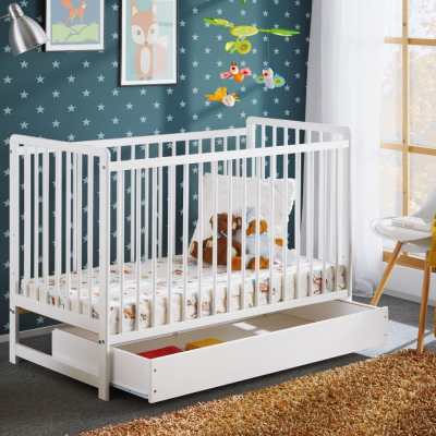 Rácsos kiságy tárolóhellyel és matraccal ERA - 60x120, fehér