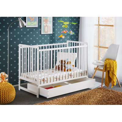 Rácsos kiságy tárolóhellyel és matraccal ERA - 60x120, fehér