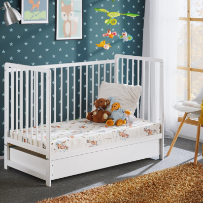 Rácsos kiságy tárolóhellyel és matraccal ERA - 60x120, fehér