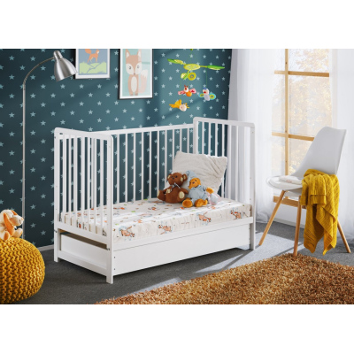Rácsos kiságy tárolóhellyel és matraccal ERA - 60x120, fehér