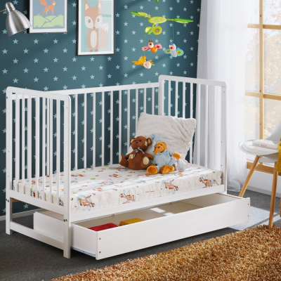 Rácsos kiságy tárolóhellyel és matraccal ERA - 60x120, fehér