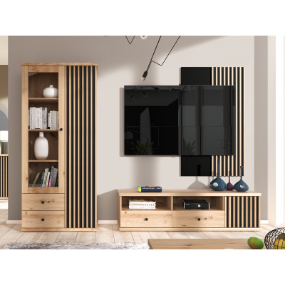 Nappali bútor LED világítással ORURO 3 - artisan tölgy / fekete
