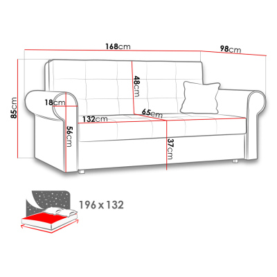 BELA SILVER 3 kinyitható kanapé tárolóval - piros
