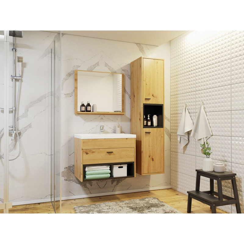 BEND fürdőszoba garnitúra mosdóval - fekete / artisan tölgy + INGYENES szifon és a csaptelep