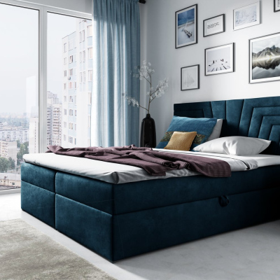 SUSANA kárpitozott ágy steppelt fejtámlával - 180x200, kék + INGYENES topper