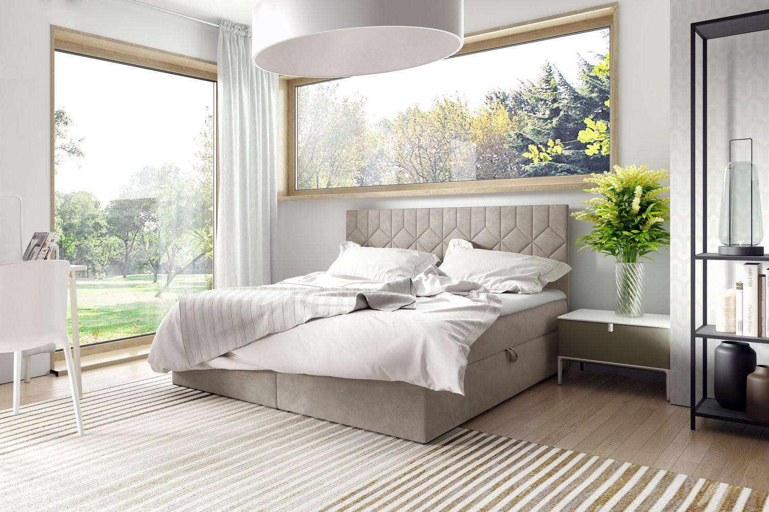 ISAR boxspring ágy steppelt fejtámlával - 180x200, bézs + INGYENES topper