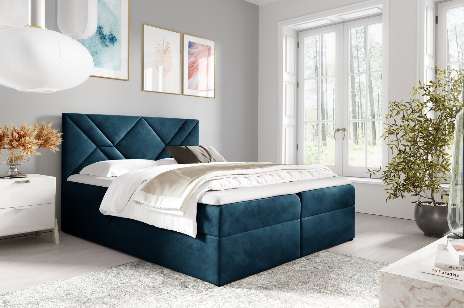 ASKOT boxspring ágy - 160x200, kék + INGYENES topper