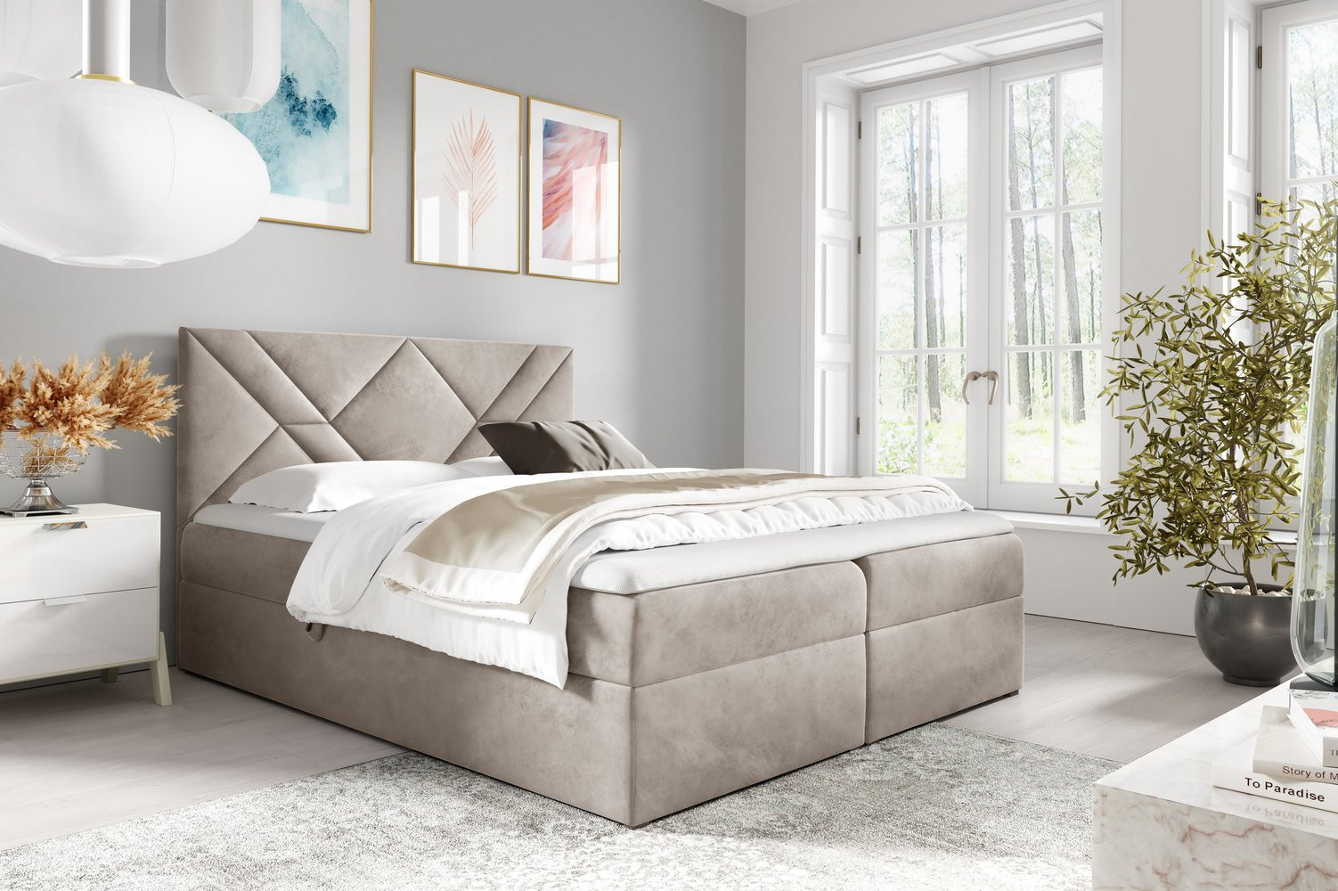 ASKOT boxspring ágy 180x200 - bézs + INGYENES topper