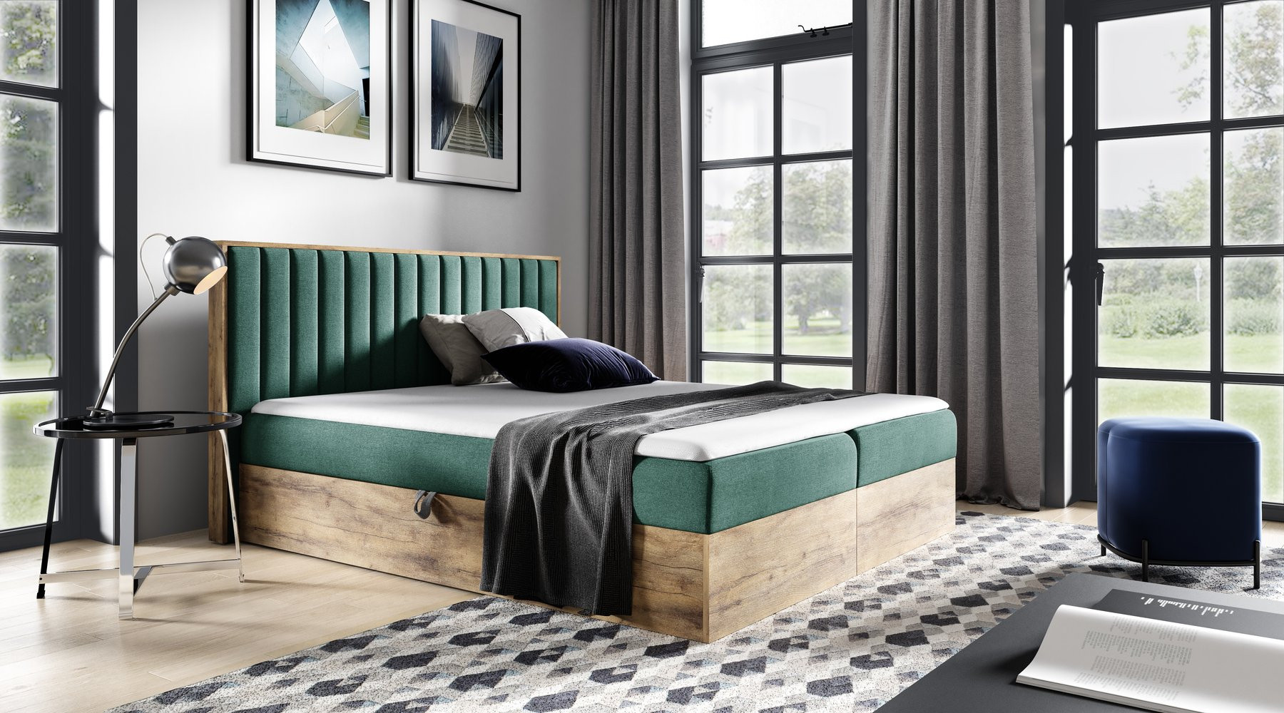 CHANTELLE 4 boxspring ágy - 180x200, zöld + INGYENES topper