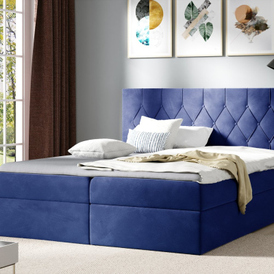 TIBOR boxspring ágy - 180x200, kék + INGYENES topper