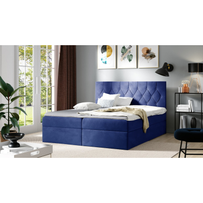 TIBOR boxspring ágy - 180x200, kék + INGYENES topper