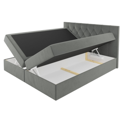 TIBOR boxspring ágy - 180x200, kék + INGYENES topper