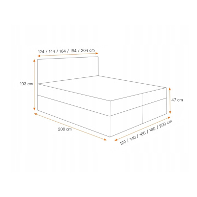 TIBOR boxspring ágy - 180x200, kék + INGYENES topper