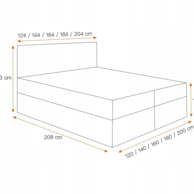 TIBOR boxspring ágy - 140x200, sárga + INGYENES topper