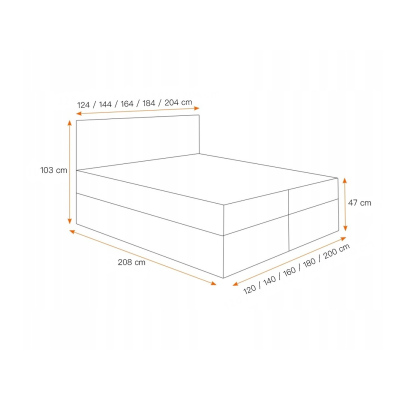 TIBOR boxspring ágy - 140x200, sárga + INGYENES topper