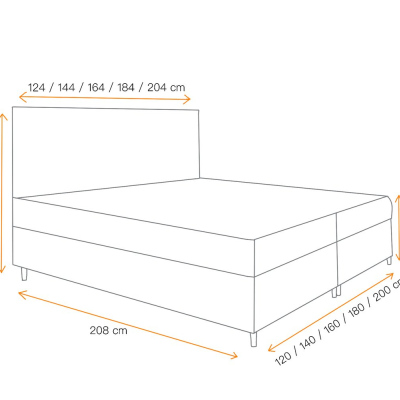 BRIGITA boxspring ágy tárolóval - 160x200, sárga + INGYENES topper