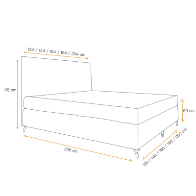 SHANNON boxspring ágy - 200x200, sárga + INGYENES topper