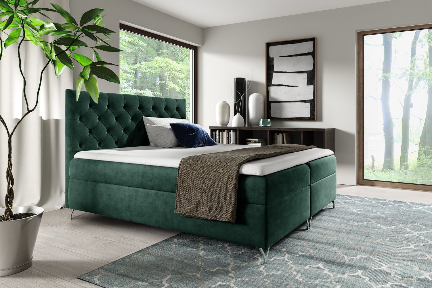 SHANNON boxspring ágy - 180x200, zöld + INGYENES topper