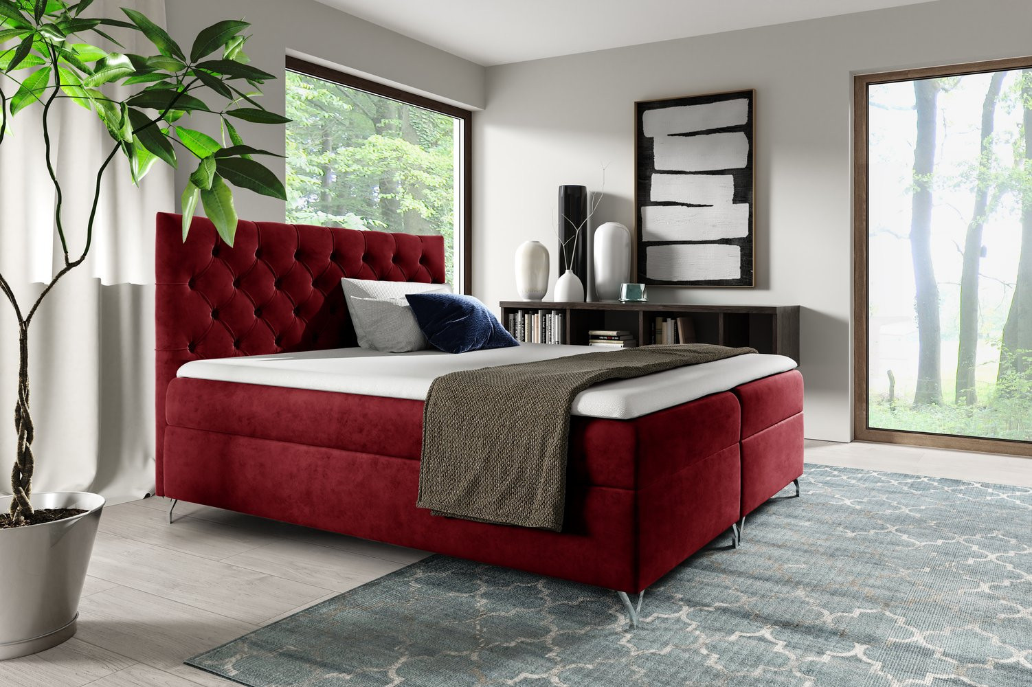 SHANNON boxspring ágy - 180x200, piros + INGYENES topper